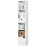 6-Tier Bookcase, Tall Narrow Bookshelf with Drawer and Door
