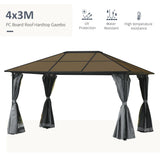 10' x 13' Hardtop Gazebo Aluminum Framed Marquee Party Tent Shelter with Mesh Curtains & Side Walls - Grey