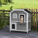 2-Storey Outdoor Cat House, Wooden Catio with Openable Roof