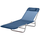 Outdoor Lounge Chair, Portable Adjustable Reclining Seat Folding Chaise Lounge Patio Camping Beach Tanning Chair Bed with Pillow