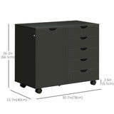Classeur latéral, classeur à 5 tiroirs avec porte et étagère réglable, armoire de rangement de bureau mobile sur roulettes, support d'imprimante pour bureau à domicile