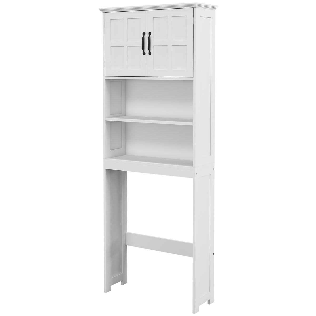 Modern Over The Toilet Storage, Bathroom Cabinets Over Toilet with Open Shelves and Double Door Cabinet