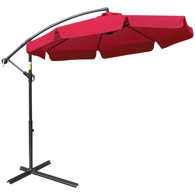 9FT Offset Hanging Patio Umbrella Cantilever Umbrella with Easy Tilt Adjustment, Cross Base and 8 Ribs for Backyard