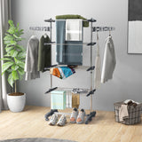 Garment Drying Rack Stainless Steel Folding Clothes Hanging Rack with Side Wings Castors for Indoor Outdoor