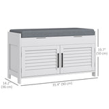 Entryway Bench with Cushion, Hidden Storage, Adjustable Shelves and Shutter Doors, 35.4