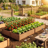 Wooden Raised Garden Bed, 8 x 4 x 1ft Elevated Garden Box with Dividers and Open Bottom