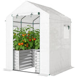 Greenhouse with Raised Garden Bed, Galvanized Metal Planter Box with PE Cover, 56