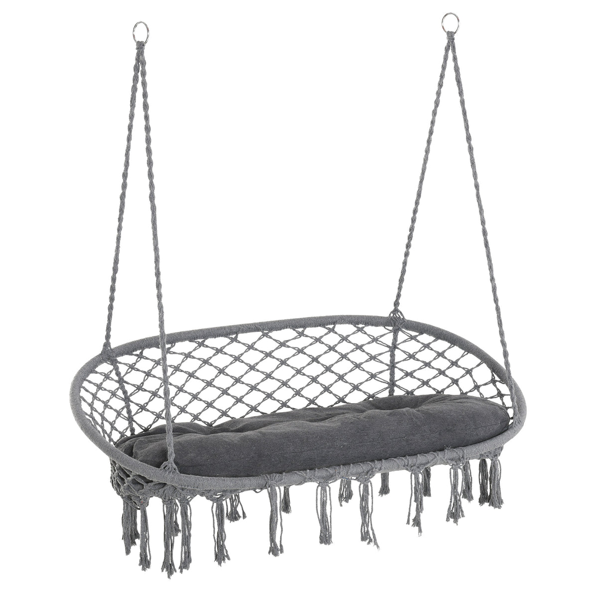 Patio Hammock Chair 2 Seat, Hanging Rope Hammock Swing Chair with Metal Frame and Cushion, Large Macrame Seat for Indoor and Outdoor 396 lbs Capacity