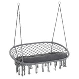 Patio Hammock Chair 2 Seat, Hanging Rope Hammock Swing Chair with Metal Frame and Cushion, Large Macrame Seat for Indoor and Outdoor 396 lbs Capacity