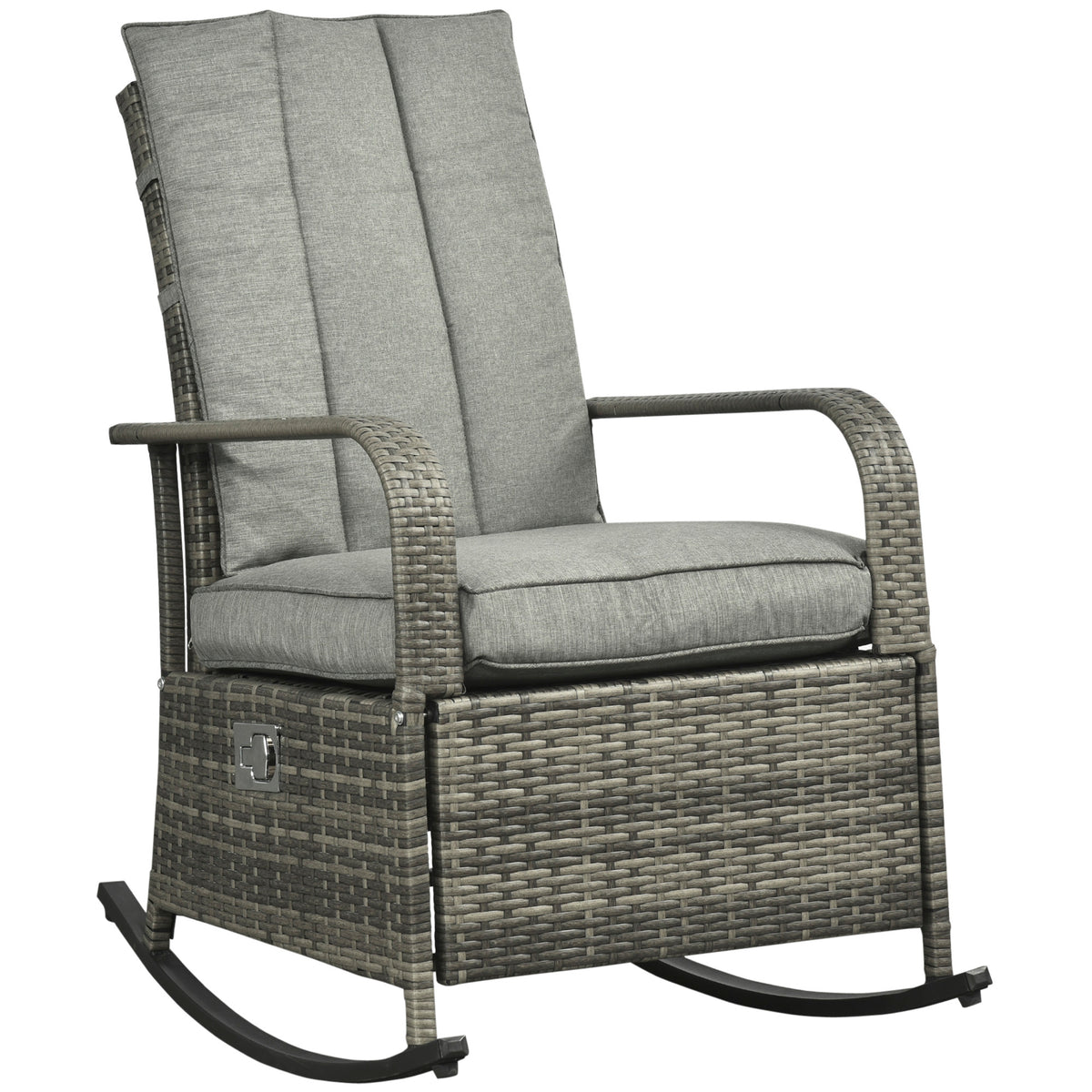 Chaise à bascule en rotin extérieur avec coussin, fauteuil inclinable PE en rotin pour patio avec repose-pieds ajustable