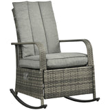 Chaise à bascule en rotin extérieur avec coussin, fauteuil inclinable PE en rotin pour patio avec repose-pieds ajustable
