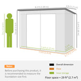 Cabanon de rangement de jardin galvanisé 8 x 4 pi, cabanon métallique d'extérieur avec portes doubles et 2 aérateurs