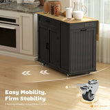 Kitchen Island Cart, Portable Kitchen Island Table with Charging Station, Rubber Wood Drop Leaf, Trash Storage
