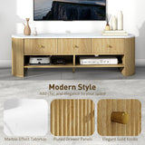 TV Stand, Modern TV Table with Marble-Effect Top, 3 Drawers and 2 Open Shelves for 32-65 Inch Television