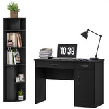 Computer Desk and Bookcase Set, Study Table with Adjustable Shelf, Bookshelf with Open Compartments and Cabinet