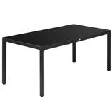 Rectangular Outdoor Dining Table for 8 People with Tempered Glass Top and Aluminum Frame