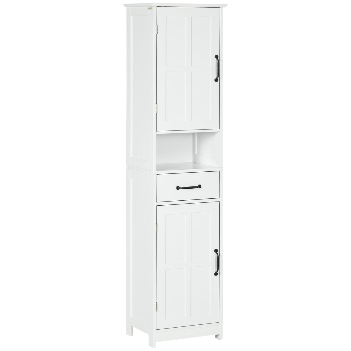 Modern Bathroom Cabinet, Narrow Bathroom Vanities with Open Shelf Drawer Recessed Doors and Adjustable Shelves