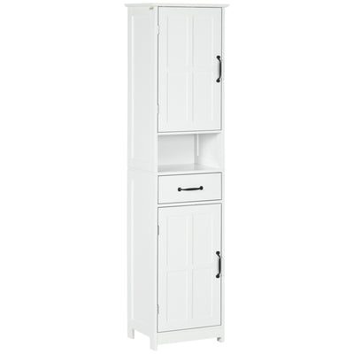 Modern Bathroom Cabinet, Narrow Bathroom Vanities with Open Shelf Drawer Recessed Doors and Adjustable Shelves