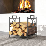 Support à bois robuste, porte-bûches extérieur avec poignées, rangement de bois pour foyer