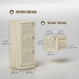 3 Drawer Filing Cabinet with Lock, Boho File Cabinet for A4 Letter Size Files with Decorative Rattan Accents