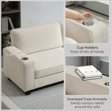 Canapé trois places, Causeuse en tissu avec coussin à ressort et porte-tasses pour salon