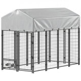 Chenil pour chien d'extérieur 8' x 4' x 6', Enclos extérieur pour chien avec bols rotatifs 360°