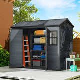 8 x 4 ft Plastic Garden Shed, Wood-Effect Outdoor Storage Shed with Floor, Lockable Doors and Vents