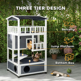 4-Floor Wood Outdoor Cat House Catio for Cats with Condo