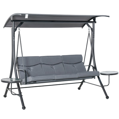 3 Seat Outdoor Swing Chair Steel Swing Bench Porch Swing With Adjustable Canopy