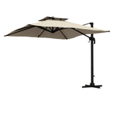 10ft Square Cantilever Patio Umbrella, 360° Rotating Overhanging Umbrella with Cross Base