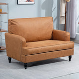 Modern Accent Chair, Leathaire Armchair with Turned Legs and Wide Seat