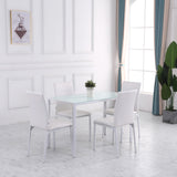 Modern Dining Chairs Set of 4, Upholstered Faux Leather Kitchen Chairs with Rhombic Tufting and Metal Legs for Living Room