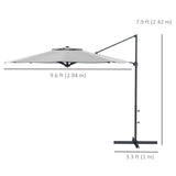 10 FT Cantilever Umbrella, Aluminum Hanging Offset Umbrella with 360°Rotation, Tilt