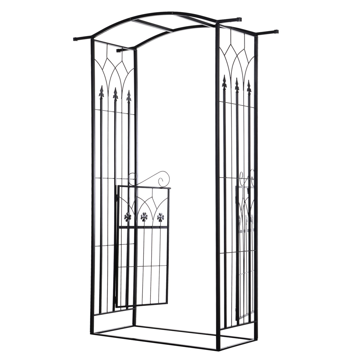 Outdoor Metal Trellis Garden Arch Arbor w/ Lucky Leaf Clover Gate for Ceremony Wedding Party Garden Lawn