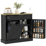 10 Gallon Hidden Garbage Bin Cabinet, Tilt Out Trash Cabinet w/ 2 Drawers