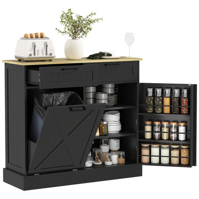 10 Gallon Hidden Garbage Bin Cabinet, Tilt Out Trash Cabinet w/ 2 Drawers