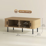 Coffee Table with Storage, Nordic Side Table with Fluted Tambour Sliding Doors and Steel Legs for Living Room