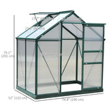 6.2' x 4.3' x 6.6' Clear Polycarbonate Greenhouse Large Walk-In Green House Garden Plants Grow Galvanized Base Aluminium Frame w/ Slide Door