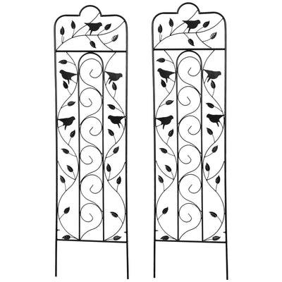 2 Pack Garden Trellis for Climbing Plants, Outdoor Metal Grid Panels with Birds and Leaves, 59