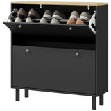 2 Drawers Shoe Storage Cabinet with Adjustable Shelves for 16 Pairs of Shoes