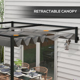 10' x 7' Lean To Pergola, Metal Pergola with Retractable Roof for Grill