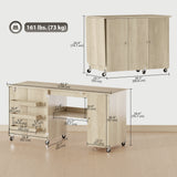 Sewing Machine Table with Drop Leaf, Folding Craft Table with 2 Doors and Adjustable Shelf for Small Spaces
