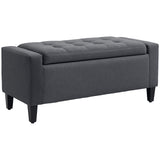 Storage Ottoman Bench, Linen Upholstered Bench with Tufted Design