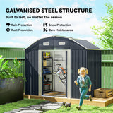 8' x 4' Galvanized Outdoor Storage Shed, Garden Shed with Adjustable Shelves