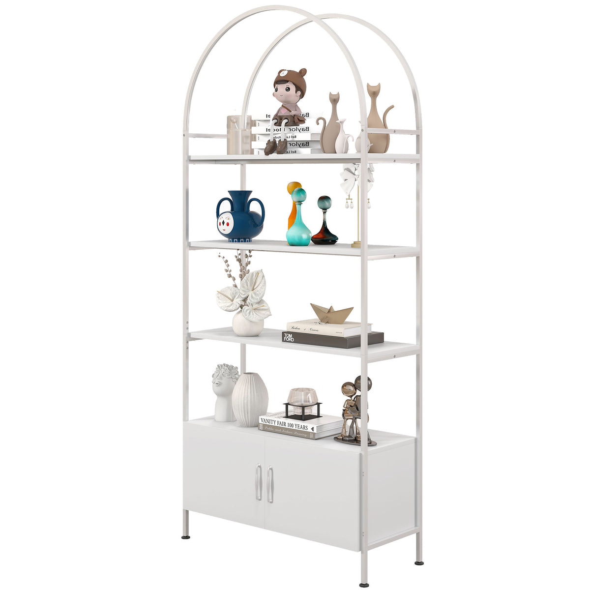 4-Tier Arched Shelving Unit with Cabinet, 31.5