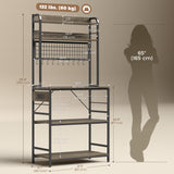 Kitchen Baker's Rack with Power Outlet and LED Light, 5-Tier Coffee Bar Station with 10 Hooks