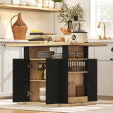 Kitchen Island Dining Table with Storage Cabinet, Large Tabletop for 4 People, 4-Door Cupboard & Shelves