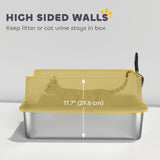 XL Stainless Steel Cat Litter Box for Big and Multiple Cats with High Wall Side