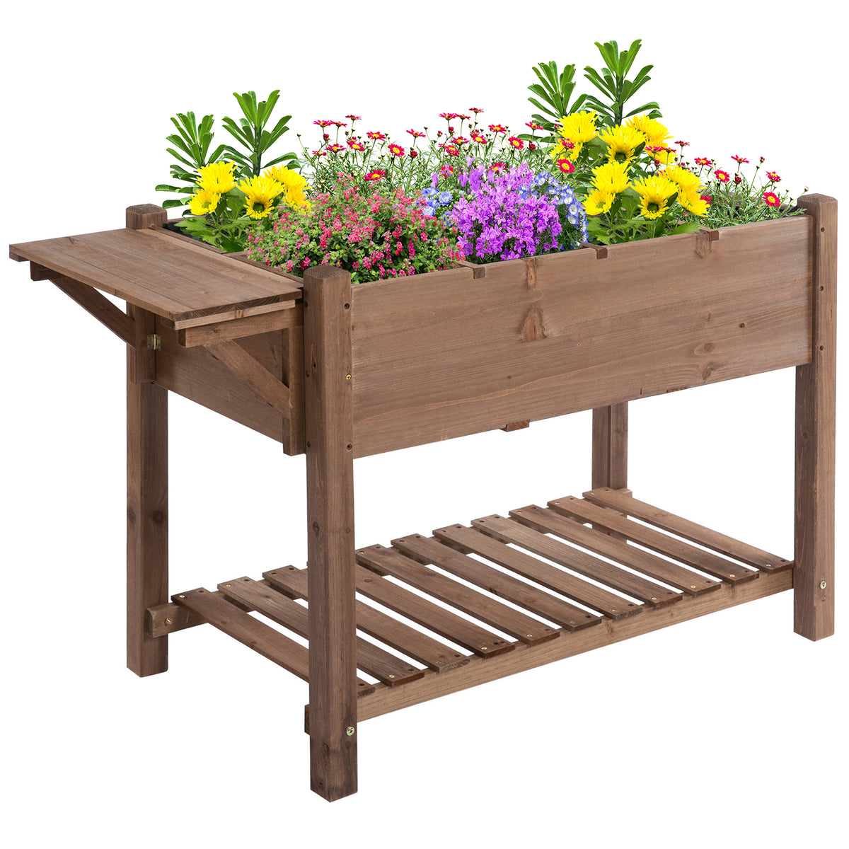 Raised Garden Bed with 8 Grids and Storage Shelf