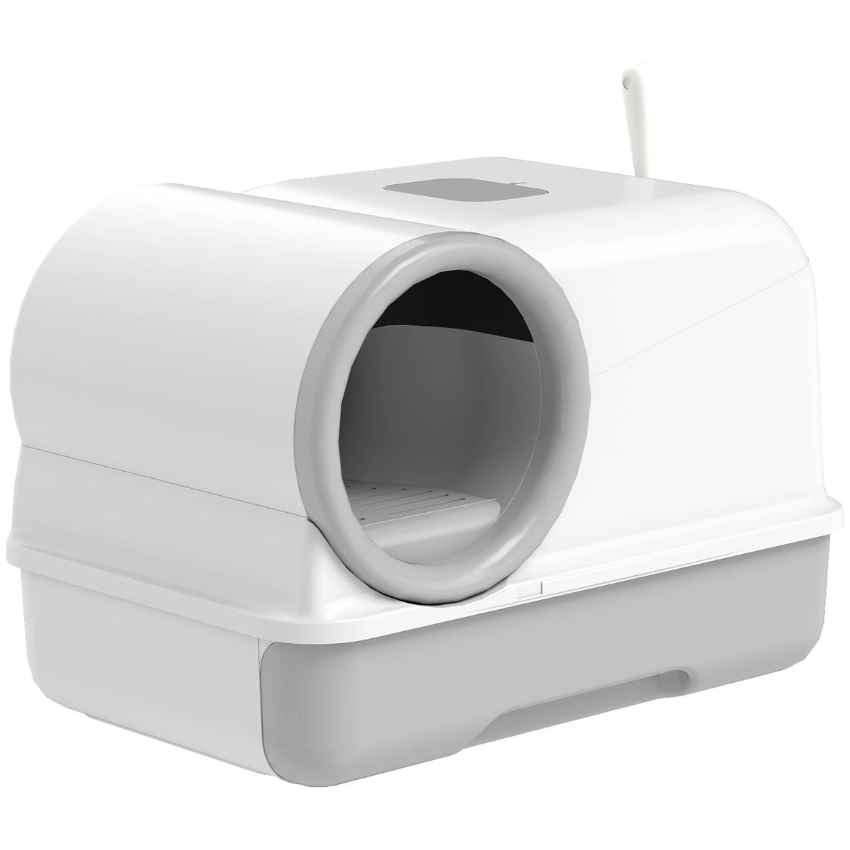 Cat Litter Box Easy Clean Drawer Odor Control Hooded Cat Litter Tray with Scoop White and